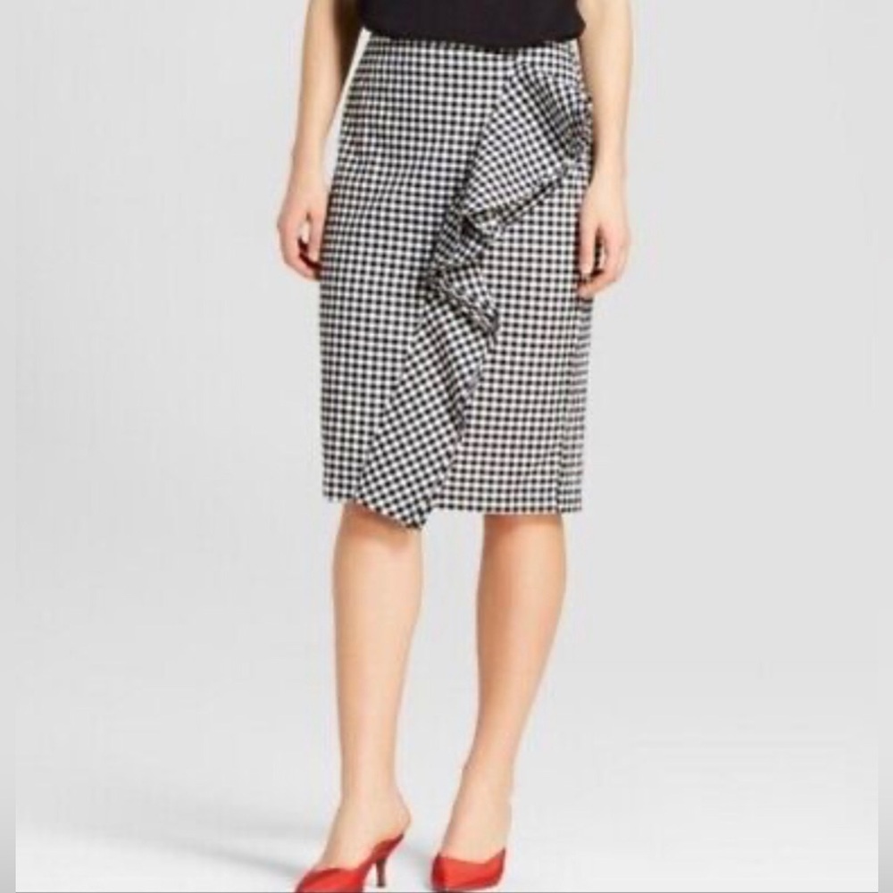 Who What Wear Black Gingham Ruffled Midi Skirt Size 8